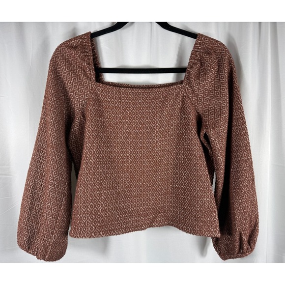 Madewell Tops - Madewell Women's Brown Textured Square Neck Long Sleeve Cropped Top‎ Size S